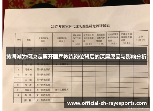 黄海诚为何决定离开国乒教练岗位背后的深层原因与影响分析