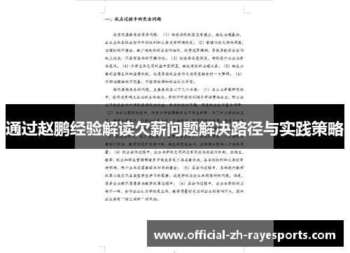 通过赵鹏经验解读欠薪问题解决路径与实践策略