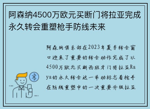 阿森纳4500万欧元买断门将拉亚完成永久转会重塑枪手防线未来 阿森纳4500万欧元买断门将拉亚完成永久转会重塑枪手防线未来